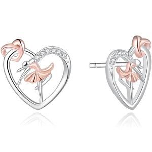 925 Sterling Silver Heart Ballerina Gymnastic Earring Stud Earrings New